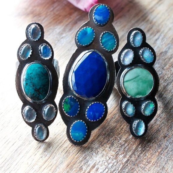 ๐๐ Elegant Blue lapis and opal Gemstone Ring - Picture 6 of 10